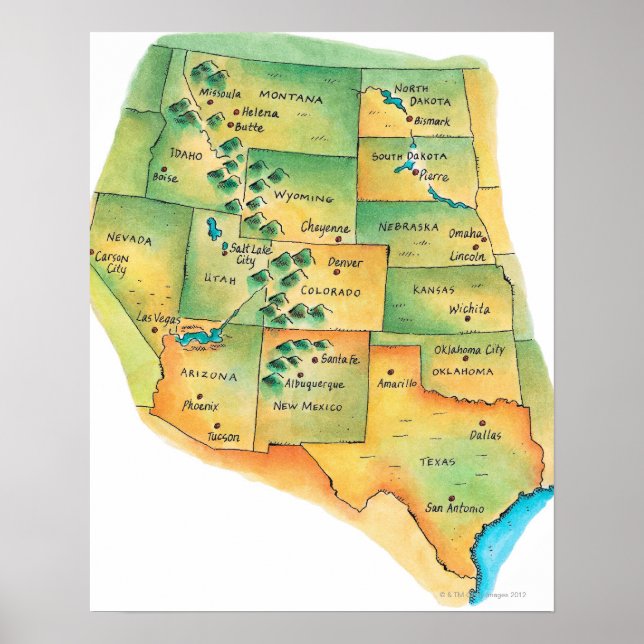 Poster Carte de l'ouest des États-Unis (Devant)