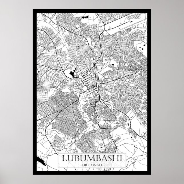Poster Carte de Lubumbashi RD Congo (Devant)