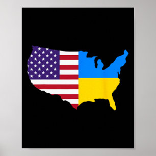 Poster Carte de l'Ukraine États-Unis Drapeau américain uk