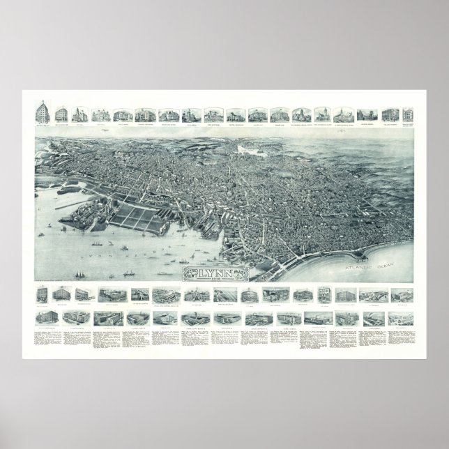 Poster Carte de Lynn, Massachusetts de 1916 (Devant)