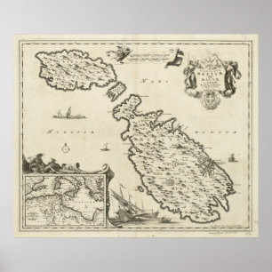 Poster Carte de Malte vintage (1698)