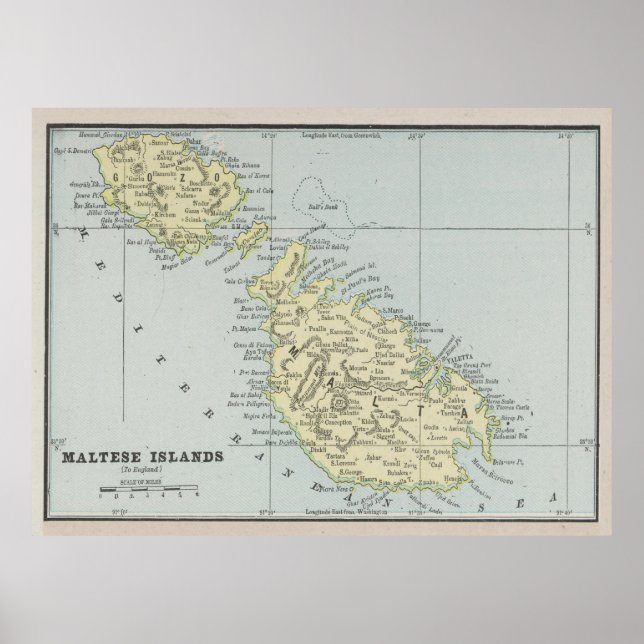 Poster Carte de Malte vintage (1901) (Devant)