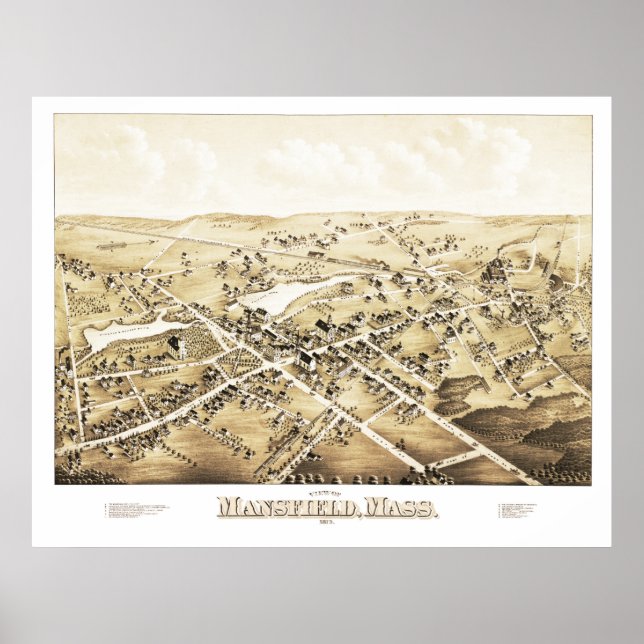 Poster Carte de Mansfield, Massachusetts de 1879 (Devant)