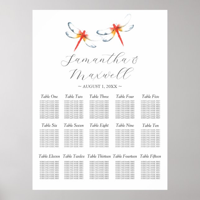 Poster Carte de mariage personnalisée Aquarelle Dragonfly (Devant)