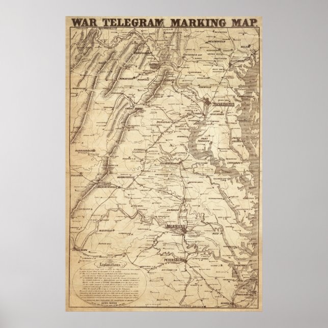 Poster Carte de marquage du télégramme de guerre (Devant)