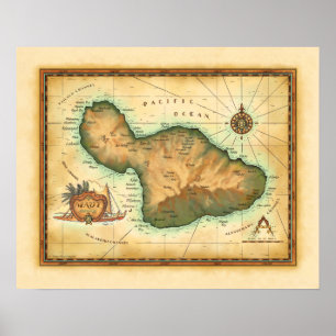 Poster Carte de Maui des îles hawaïennes