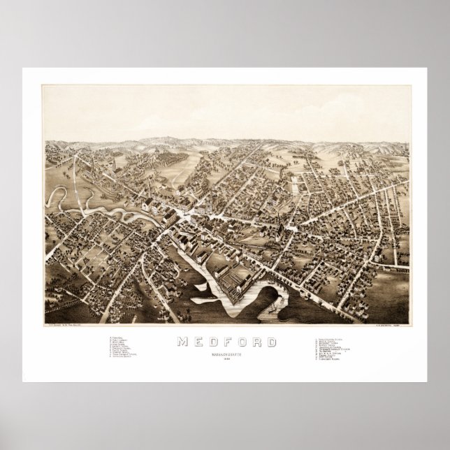 Poster Carte de Medford, Massachusetts de 1880 (Devant)