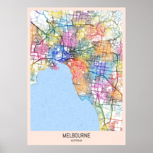 Poster Carte de Melbourne Australia City