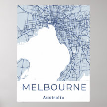 Carte de Melbourne minimaliste Gris moderne Bleu