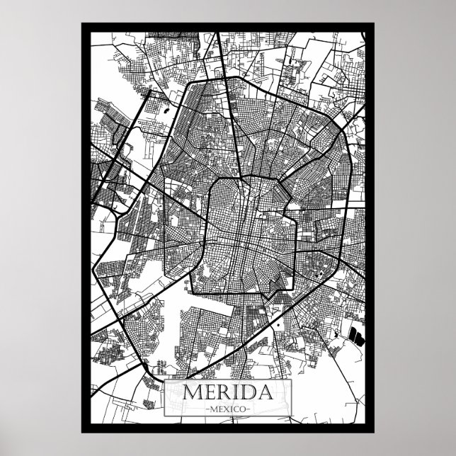 Poster Carte de Mexico Merida (Devant)