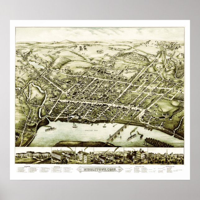 Poster Carte de Middletown Connecticut de 1877 (Devant)
