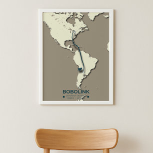 Poster Carte de migration Bobolink - Vintage minimal
