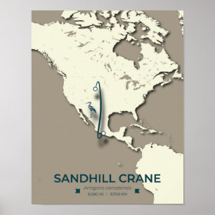 Poster Carte de migration de la grue de Sandhill - Minima