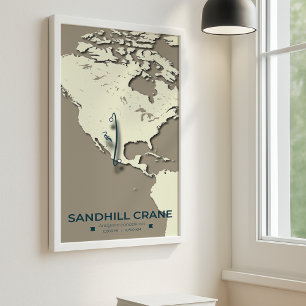 Poster Carte de migration de la grue de Sandhill - Minima