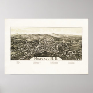 Poster Carte de Milford, NH tel qu'il était en 1886