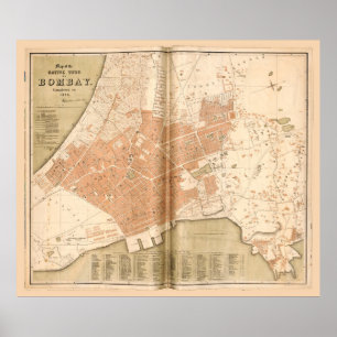 Poster Carte de Mumbai (Bombay), Inde (1855)