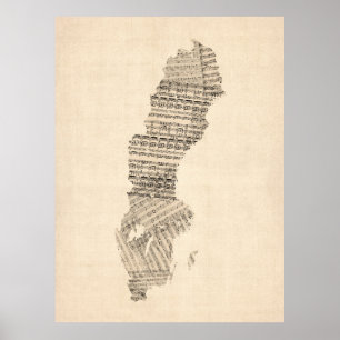 Poster Carte de musique ancienne feuille Suède