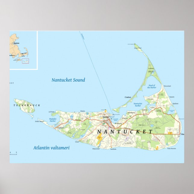 Poster Carte de Nantucket (Devant)