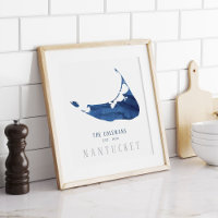 Carte de Nantucket à l'aquarelle bleue Famille éta