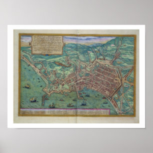 Poster Carte de Naples, de "Civitates Orbis Terrarum" par