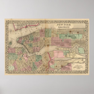 Poster Carte de New York, Brooklyn par Mitchell