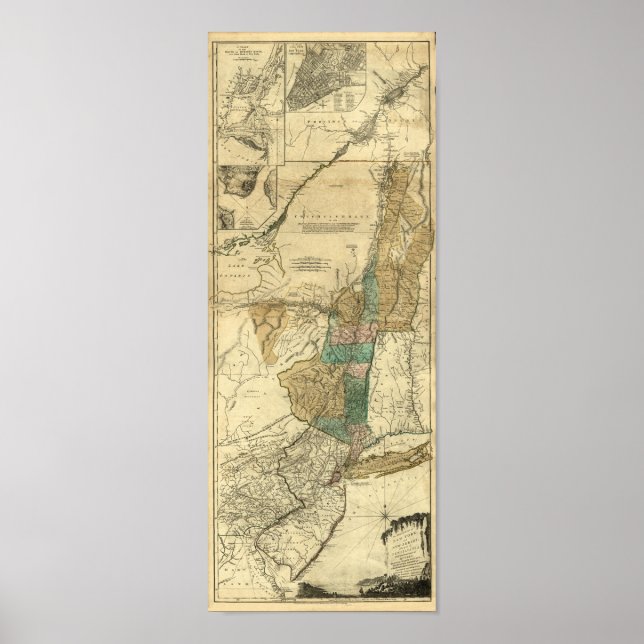 Poster Carte de New York, New Jersey et Québec 1776 (Devant)