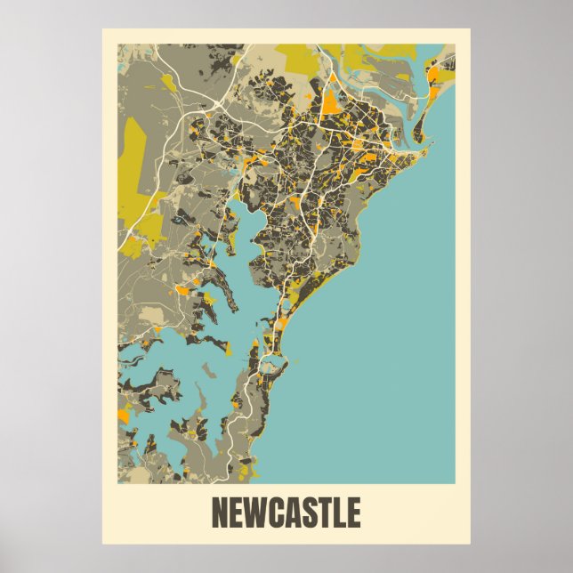 Poster Carte De Newcastle, Australie (Devant)