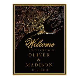 Poster Carte de Newport Rhode Island mariage doré Bienven
