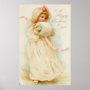 Poster Carte de Noël dépeignant une fille avec un manchon