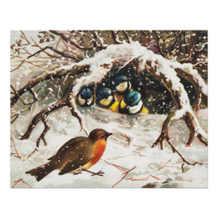 Poster Carte de Noël vintage de l'ère victorienne, Oiseau