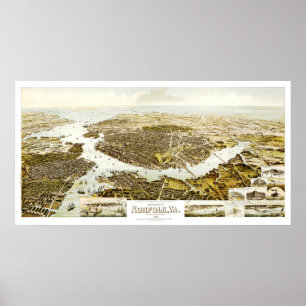 Poster Carte de Norfolk, VA et les environs en 1892.