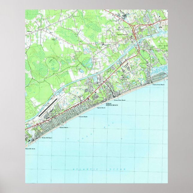 Poster Carte de North Myrtle Beach Caroline du Sud (1990) (Devant)