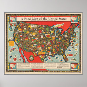 Poster Carte de nourriture des Etats-Unis