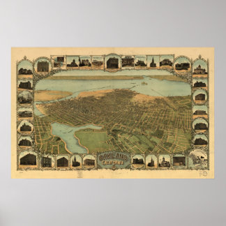 Poster Carte de Oakland, Vue Oiseaux-Oeil, 1900