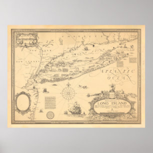 Poster Carte de Old Long Island NY (1925)