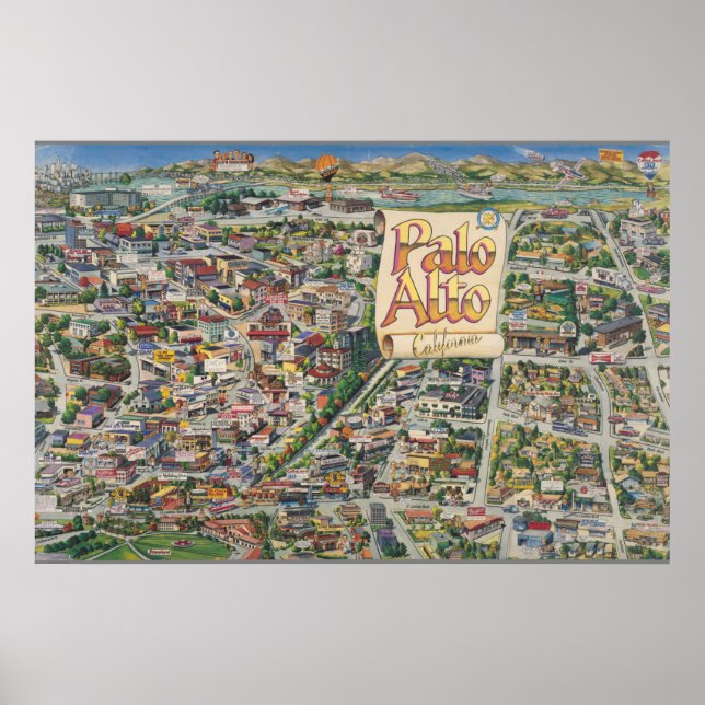 Poster Carte de Palo Alto, Californie (Devant)