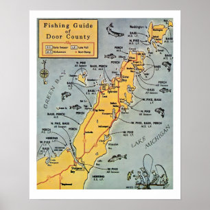 Poster "Carte de pêche du comté de Door 16x20