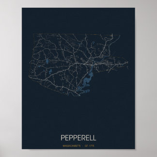 Poster Carte de Pepperell Massachusetts (la nuit)