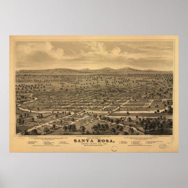 Poster Carte de Père Noël Rosa, Vue Oiseaux-Oeil, 1876 (Devant)