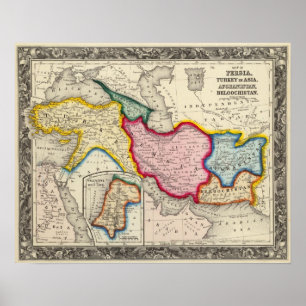 Poster Carte de Perse, Turquie En Asie Afghanistan