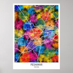 Poster Carte de Peshawar Pakistan