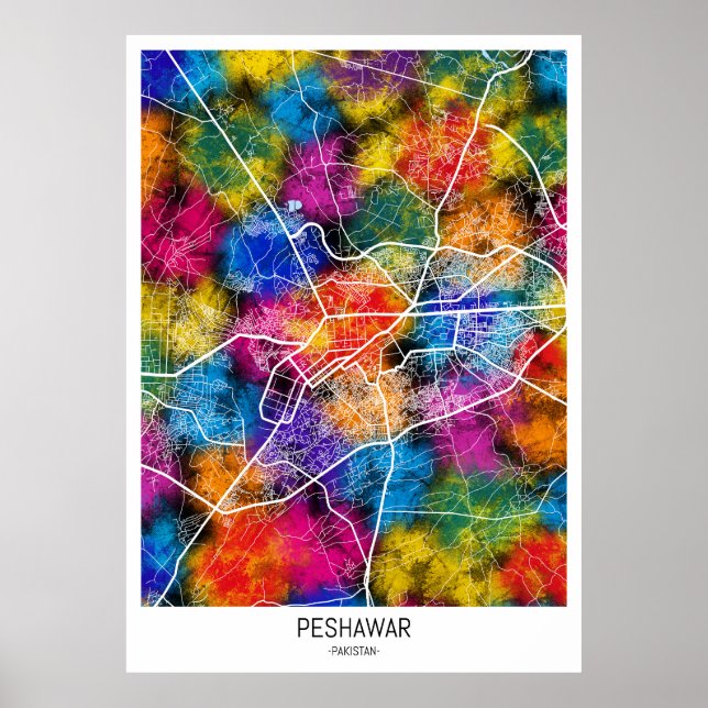 Poster Carte de Peshawar Pakistan (Devant)