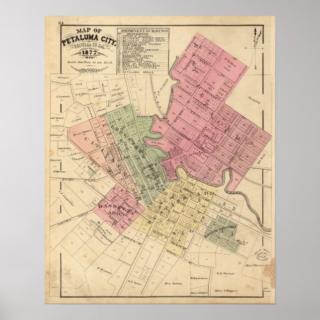Poster Carte de Petaluma City 1877 (Devant)
