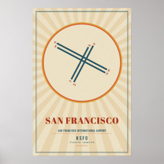 Poster Carte de piste de l'aéroport de San Francisco SFO 