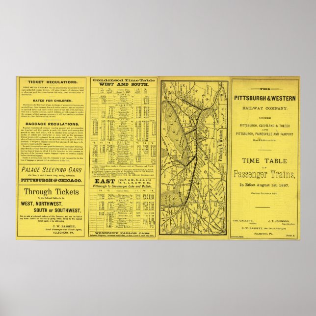 Poster Carte de Pittsburgh et du chemin de fer de l'Ouest (Devant)