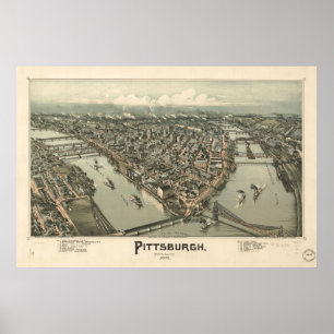 Poster Carte de Pittsburgh, Vue Oiseaux-Oeil, 1902