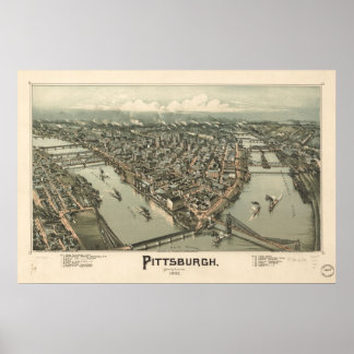Poster Carte de Pittsburgh, Vue Oiseaux-Oeil, 1902