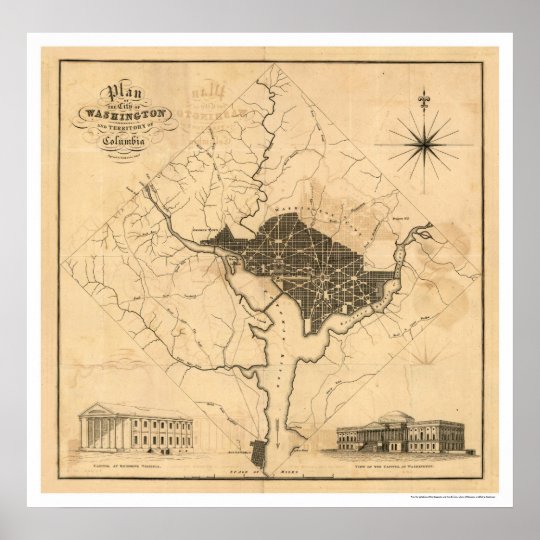 Poster Carte De Plan De Ville De Washington Dc Par Lizars Zazzle Ca