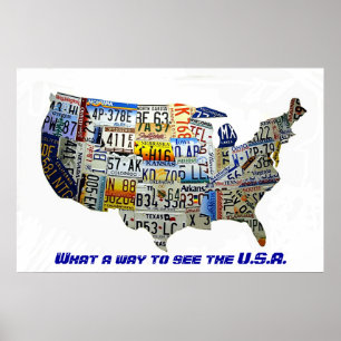 Poster Carte de plaque minéralogique des Etats-Unis