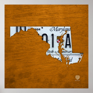 Poster Carte de plaque minéralogique d'état du Maryland